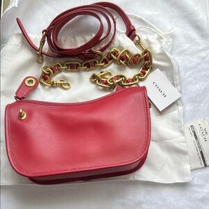 Coach Swinger Red Apple Leather Mini Shoulder Bag/ Crossbody bag with Gold Chain